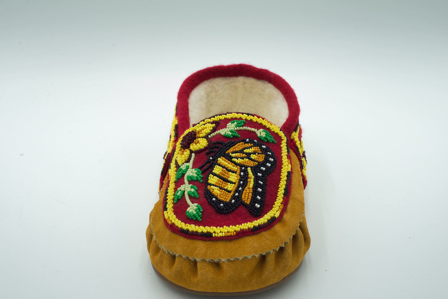 Butterfly Beaded Cow Suede Moccasins – Fleece Lined