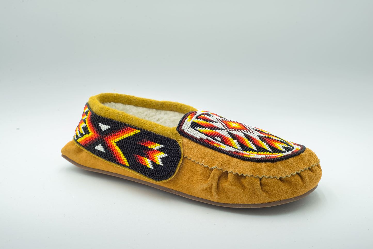Thunderbird Beaded Cow Suede Moccasins – Fleece Lined