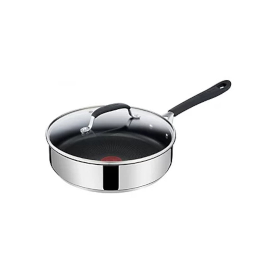 T-FAL E3033344 Jamie Oliver Quick & Easy Stainless Steel 25cm Induction Saute Pan With Glass Lid