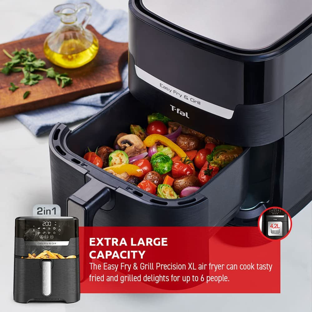 T-FAL Easy Fry Air Fryer & Grill 2 in1 XL Air Fryer - Blemished package with full warranty - EY505850