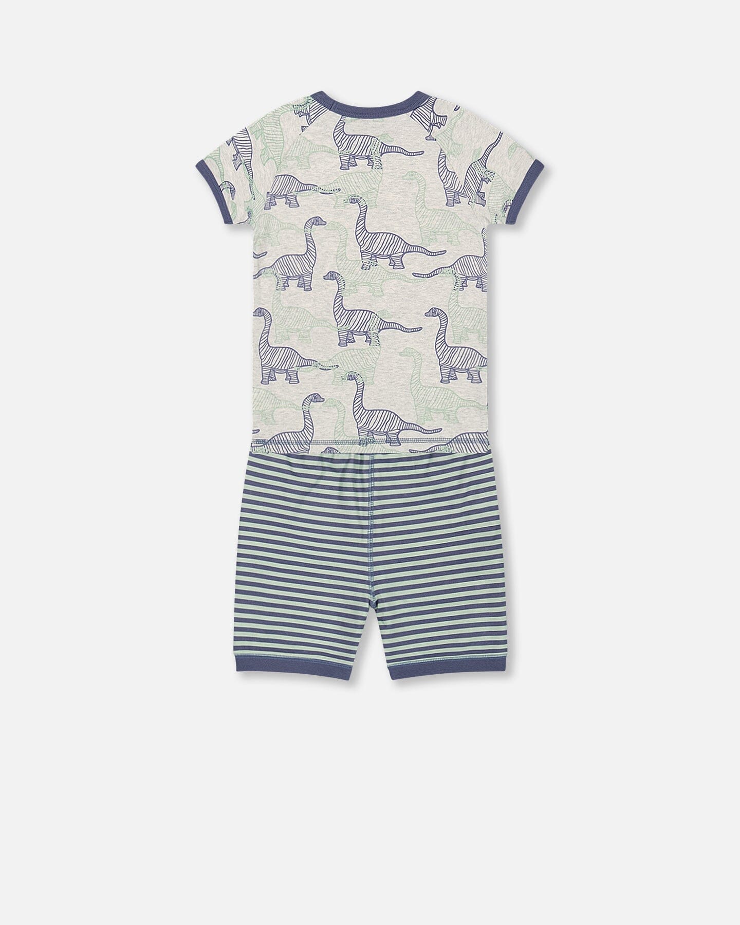 Organic Cotton Two Piece Short Pajama Set Heather Beige Printed Dinosaurs