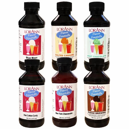 Ensemble de variétés de desserts Flavor Fountain - Paquet de 6 saveurs de 118 ml - Saveurs de crème glacée et de boissons - Huiles LorAnn - Distribution canadienne - Livraison gratuite au Canada pour les commandes de plus de 199 $ CA