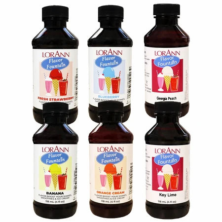 Lot Varié de Saveurs Flavor Fountain – Paquet de 6 x 4 oz – Arômes pour Crèmes Glacées et Boissons – Huiles LorAnn – Distribution Canadienne – Livraison Gratuite au Canada pour les Commandes Supérieures à 199 CAD