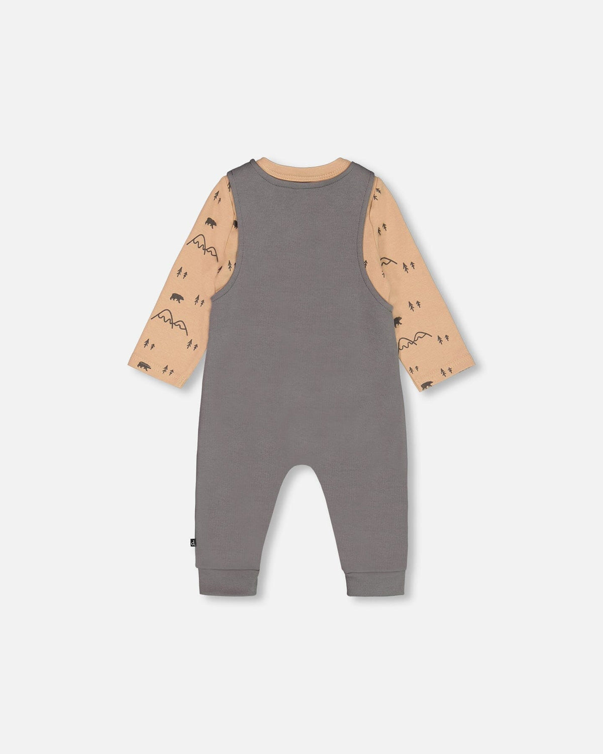 Organic Cotton Printed Onesie And Overall Set Dark Gray With Mountains