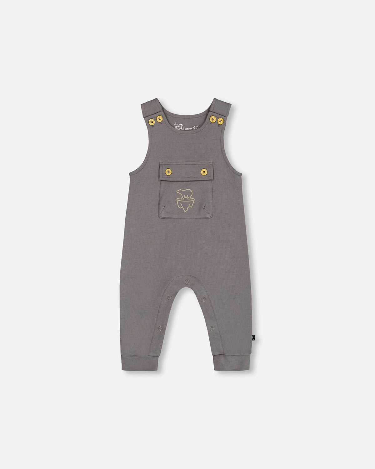 Organic Cotton Printed Onesie And Overall Set Dark Gray With Mountains