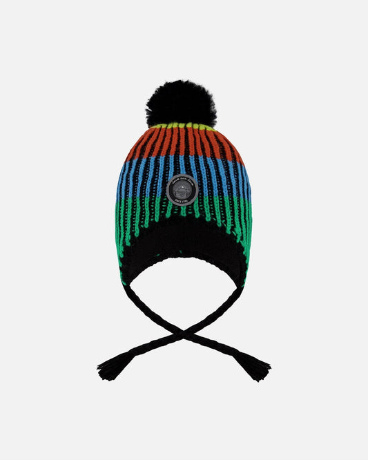 Lined Peruvian Knit Winter Hat With Pompom Multicolor