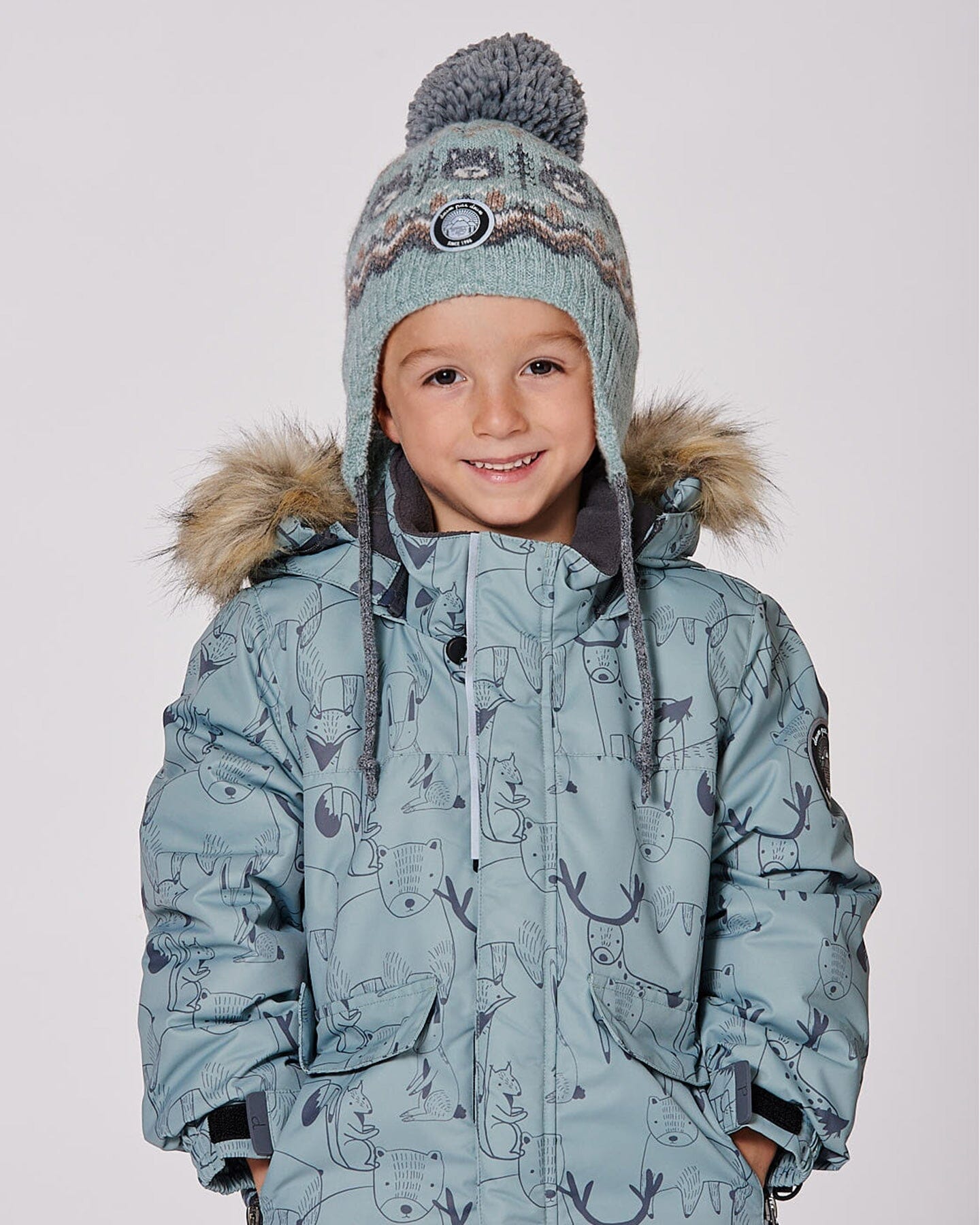 Lined Peruvian Knit Pompom Hat Gray And Sage