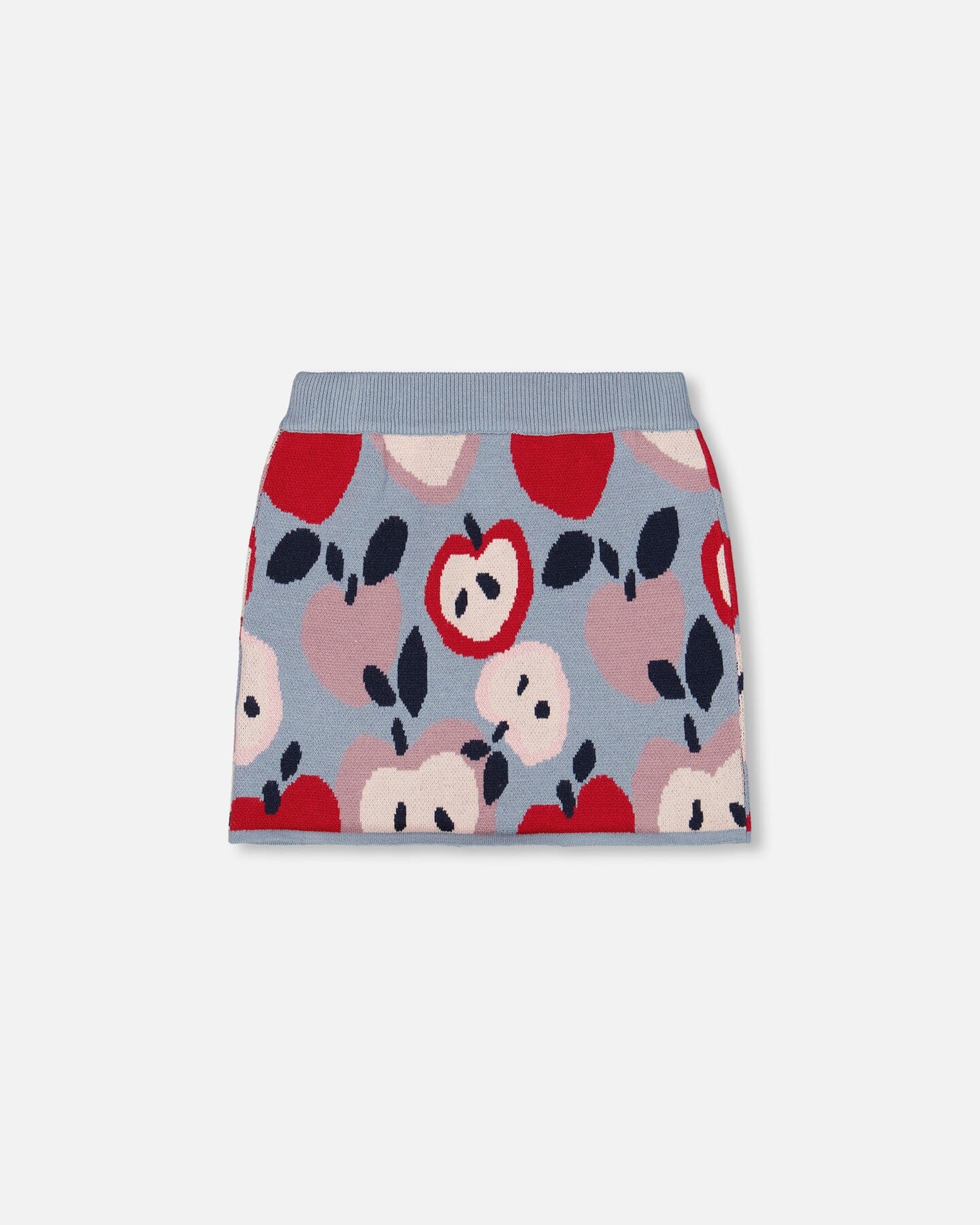Knit Skirt Blue And Red With Apple Heart Jacquard