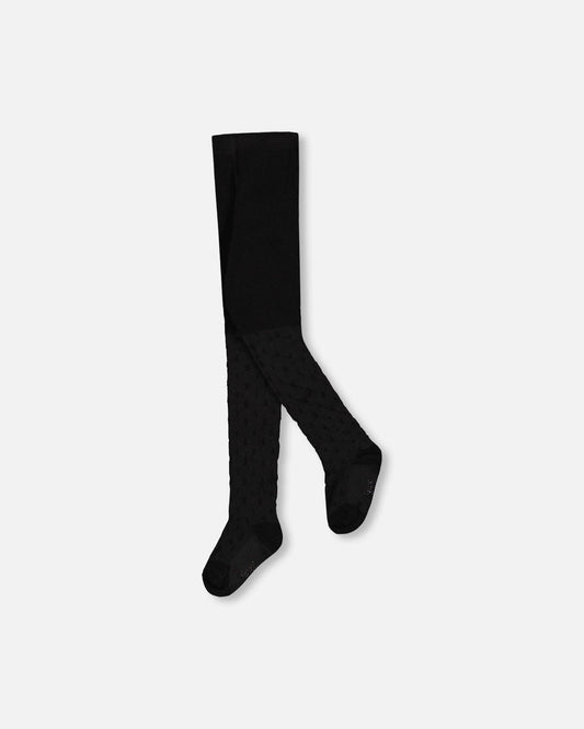 Knit Tights Black With Tone-On-Tone Star Pattern