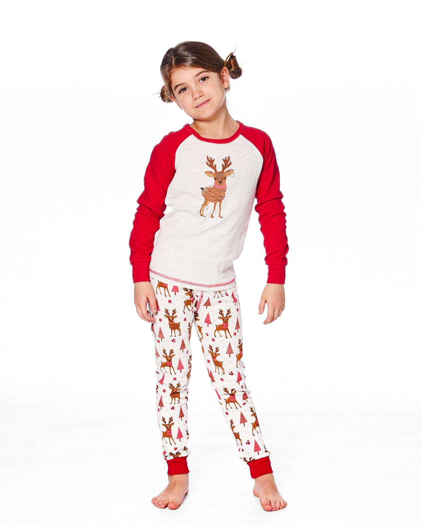 Organic Cotton Two-Piece Pajamas Beige Girly Reindeer Print