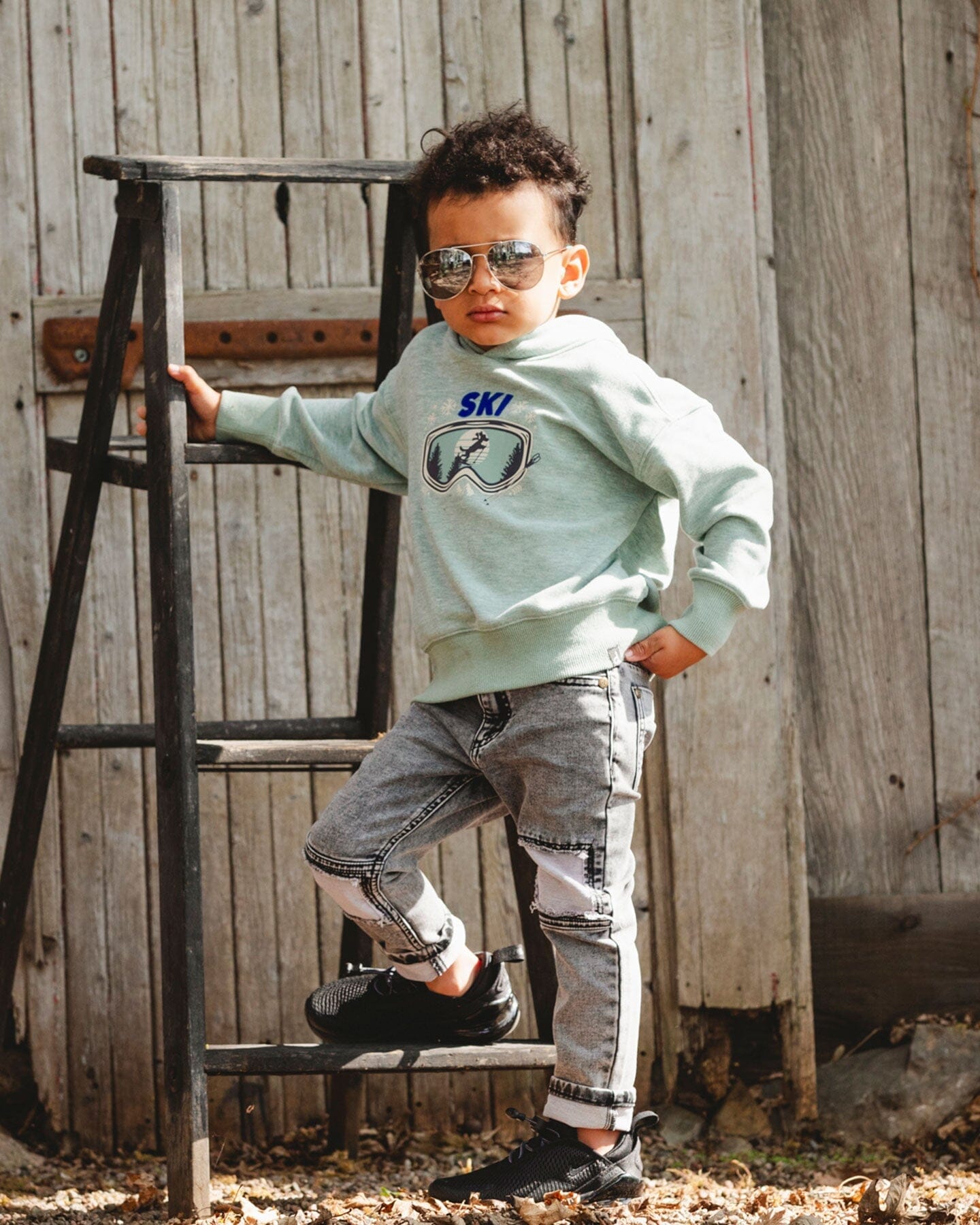 French Terry Black Denim Pants With Contrasting Patch
