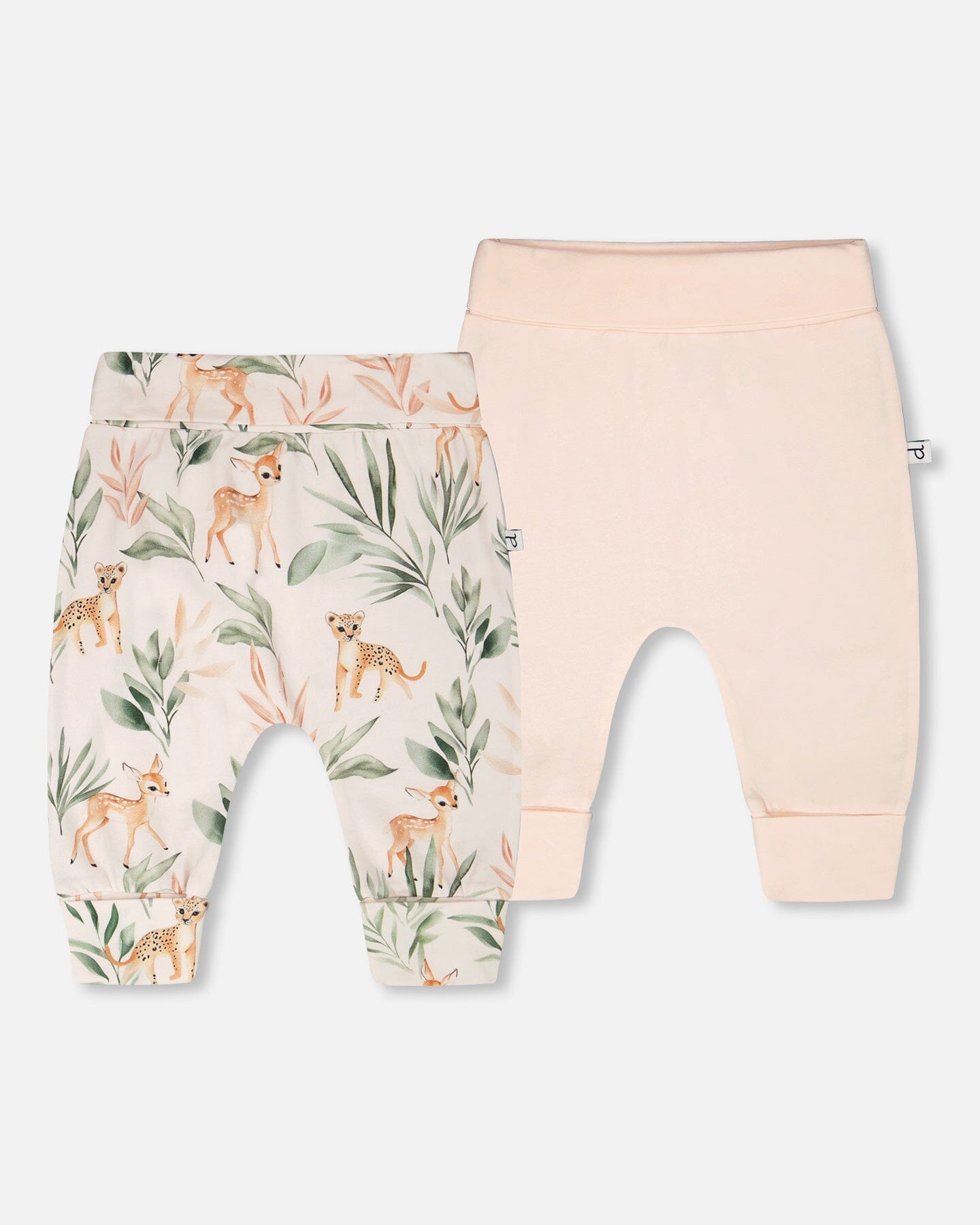 2 Pack Organic Cotton Jersey Evolutive Pants Peach And Peach Deer Print