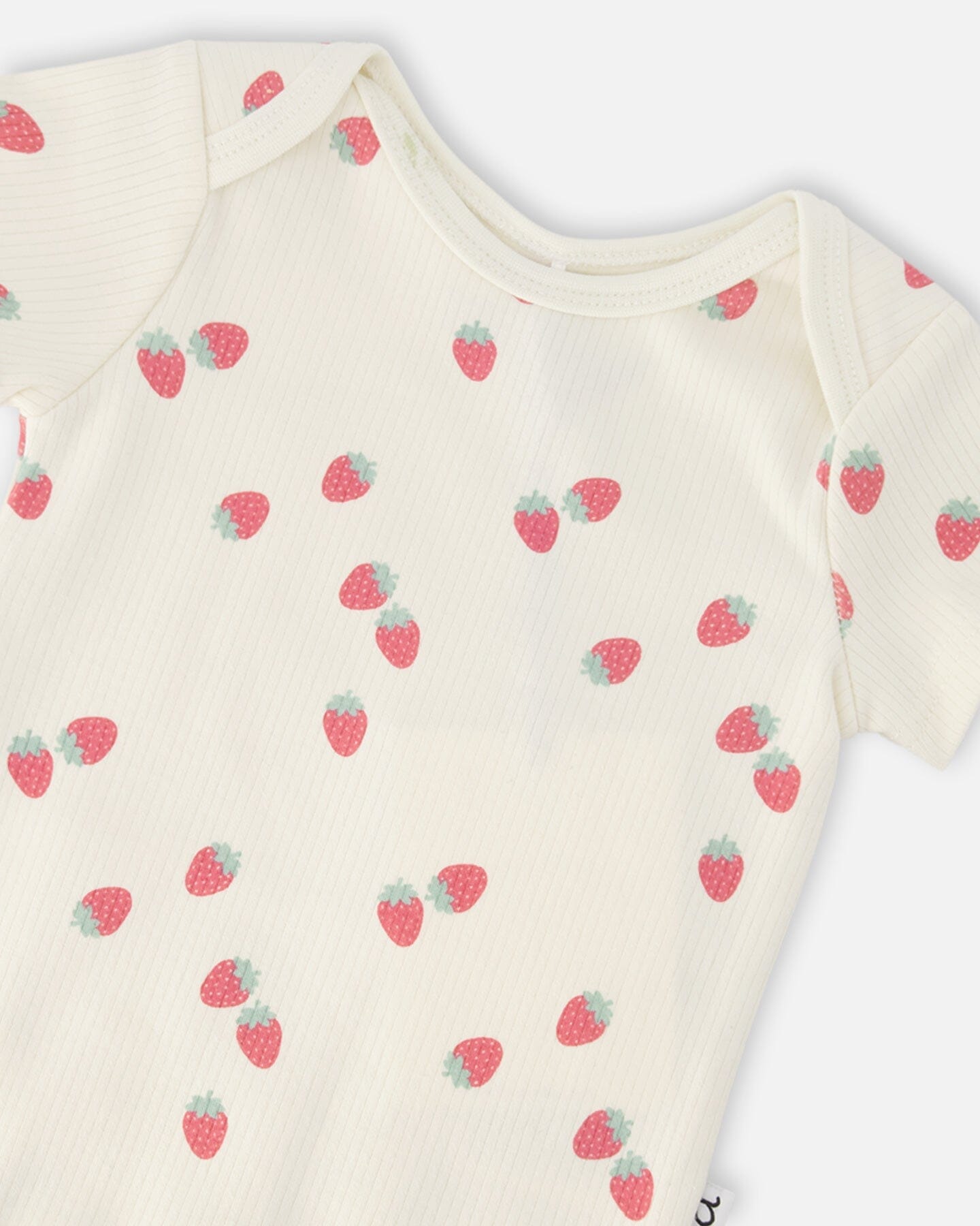 Evolutive Cotton Rib Jersey Onesie White Printed Strawberries