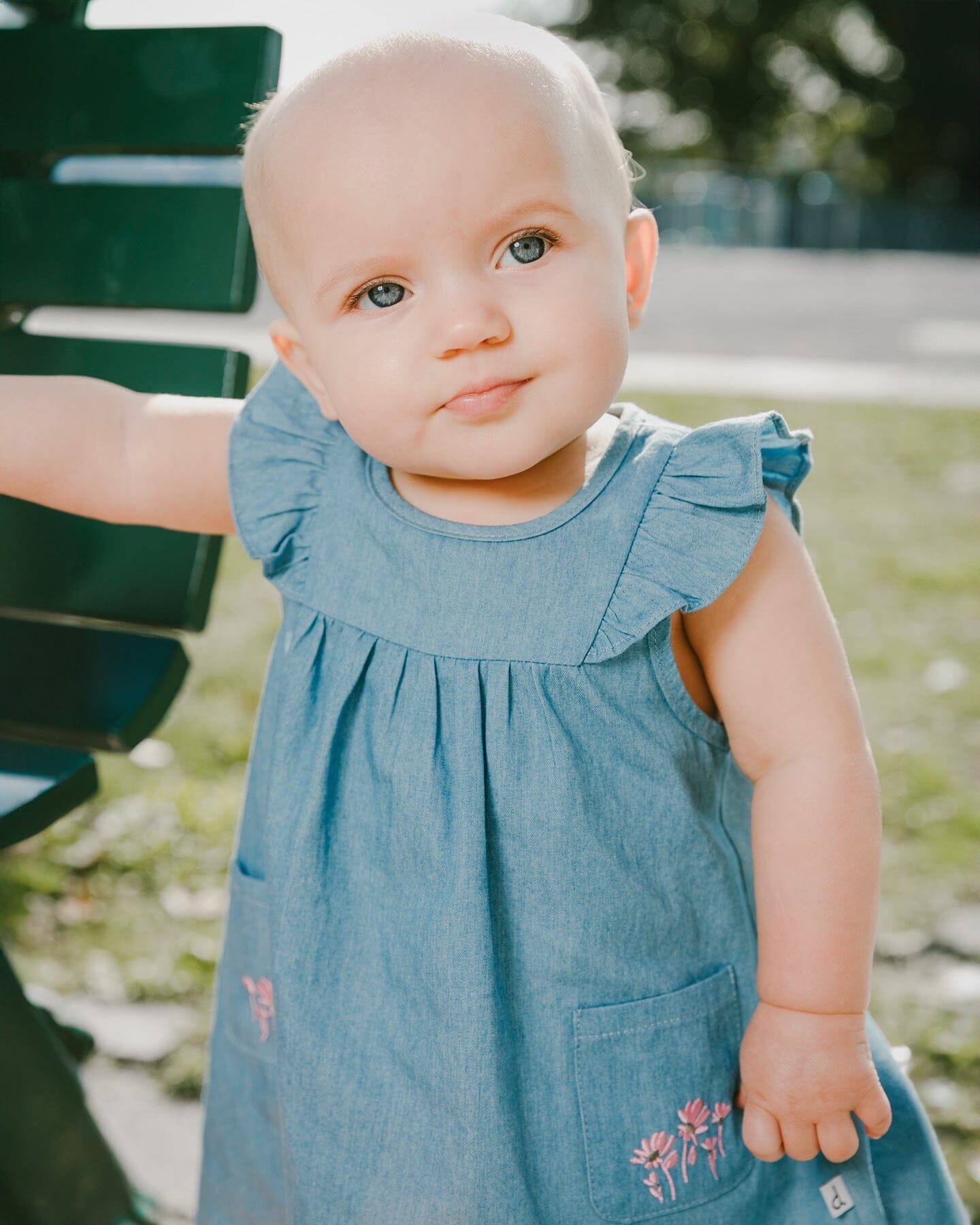Light Blue Chambray Dress And Bloomer Set Light Blue