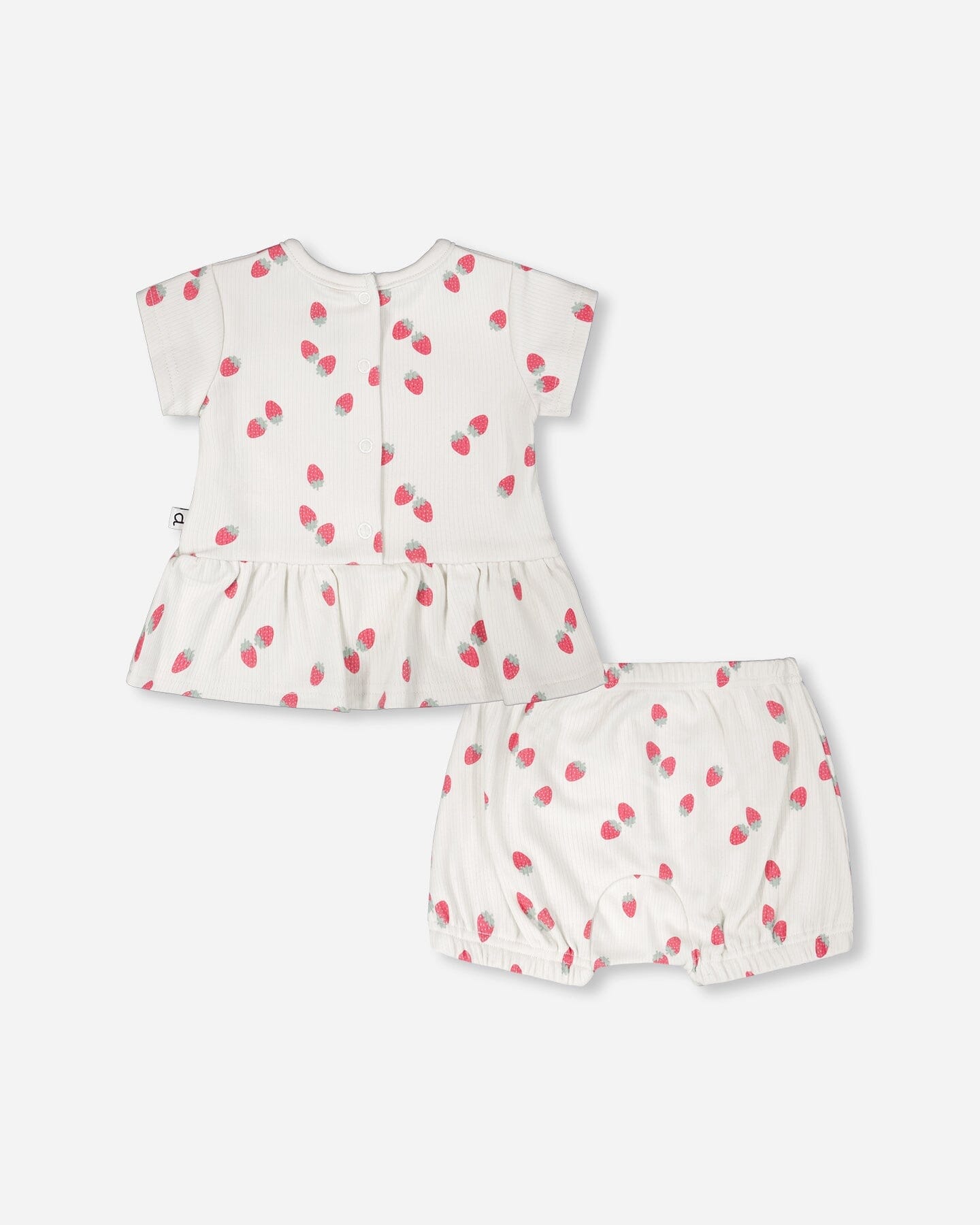 Cotton Rib Jersey Top And Short Set White Printed Strawberries