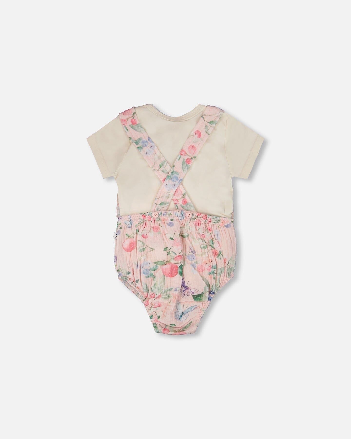 Organic Cotton Jersey Onesie And Muslin Overall Set White And Pink Printed Berries