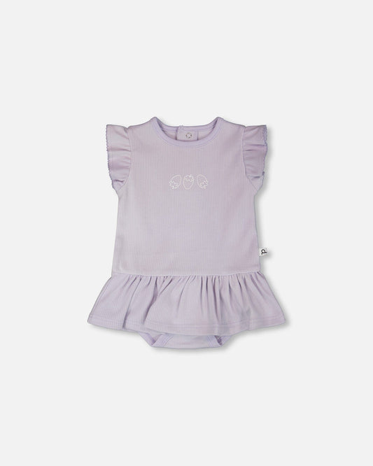 Cotton Rib Jersey Romper With Frill Lilac