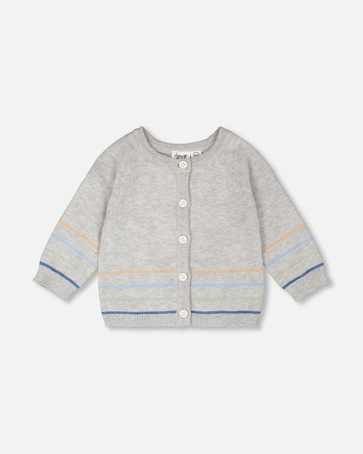 Cotton Knit Striped Button Front Cardigan Light Heather Grey