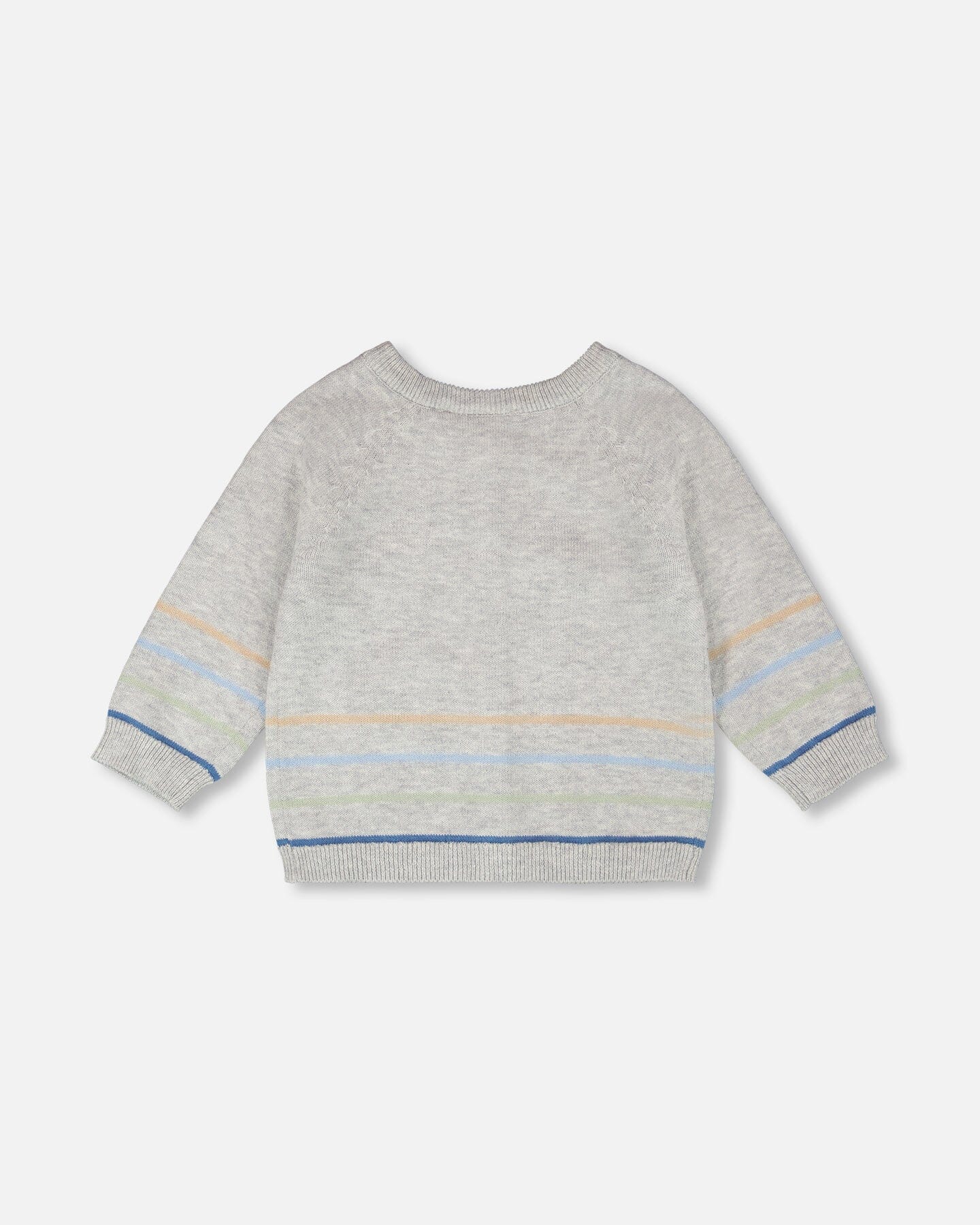 Cotton Knit Striped Button Front Cardigan Light Heather Grey