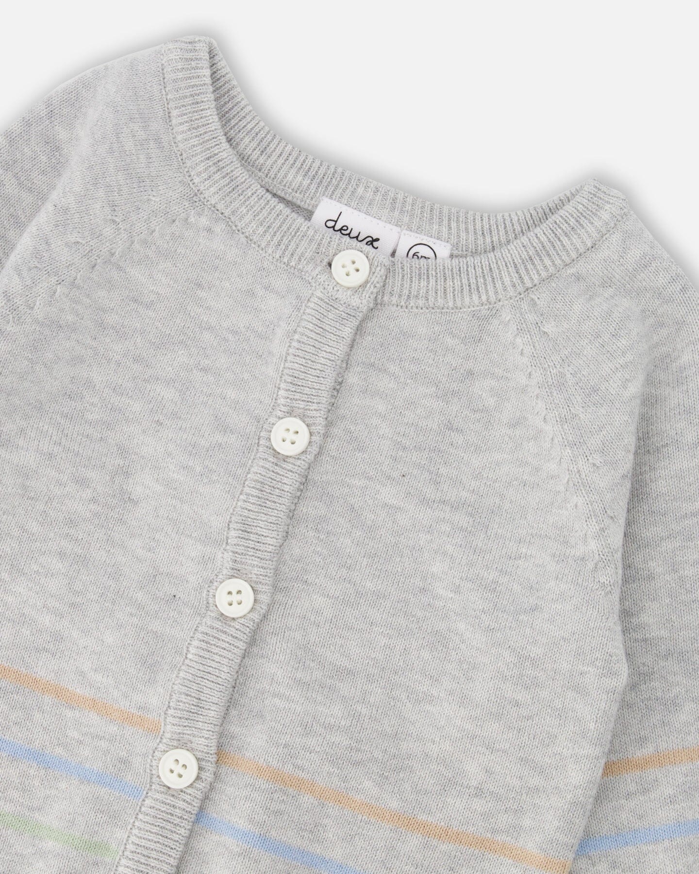 Cotton Knit Striped Button Front Cardigan Light Heather Grey