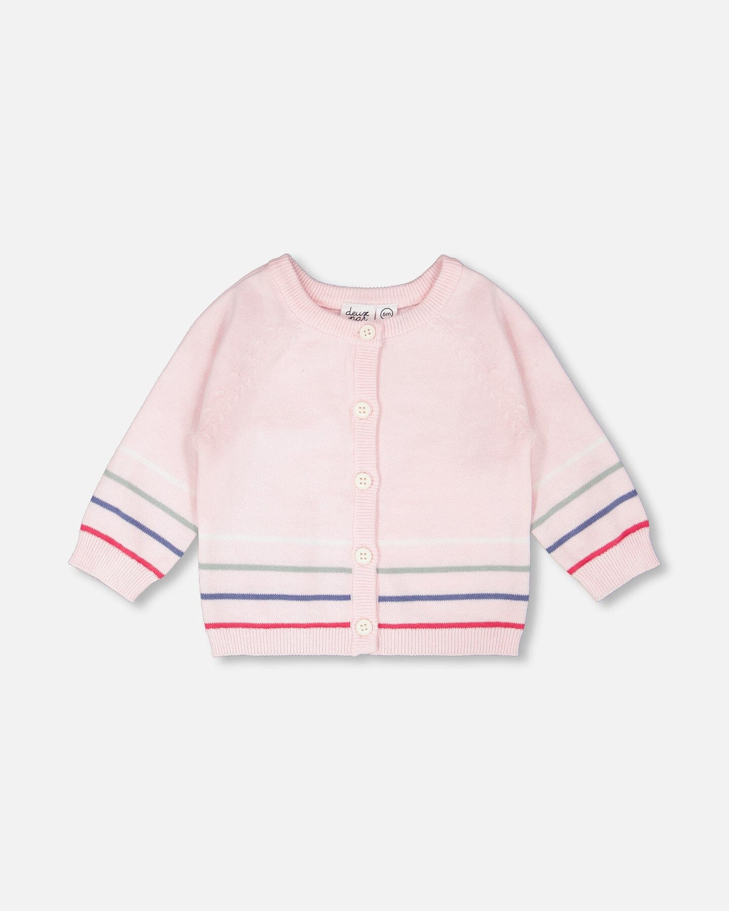 Cotton Knit Striped Button Front Cardigan Light Pink