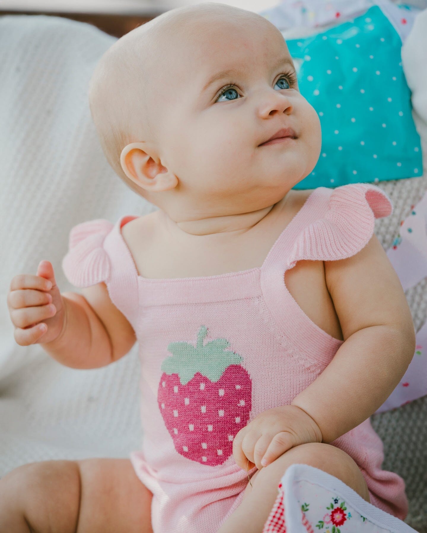 Knit Strawberry Romper Light Pink