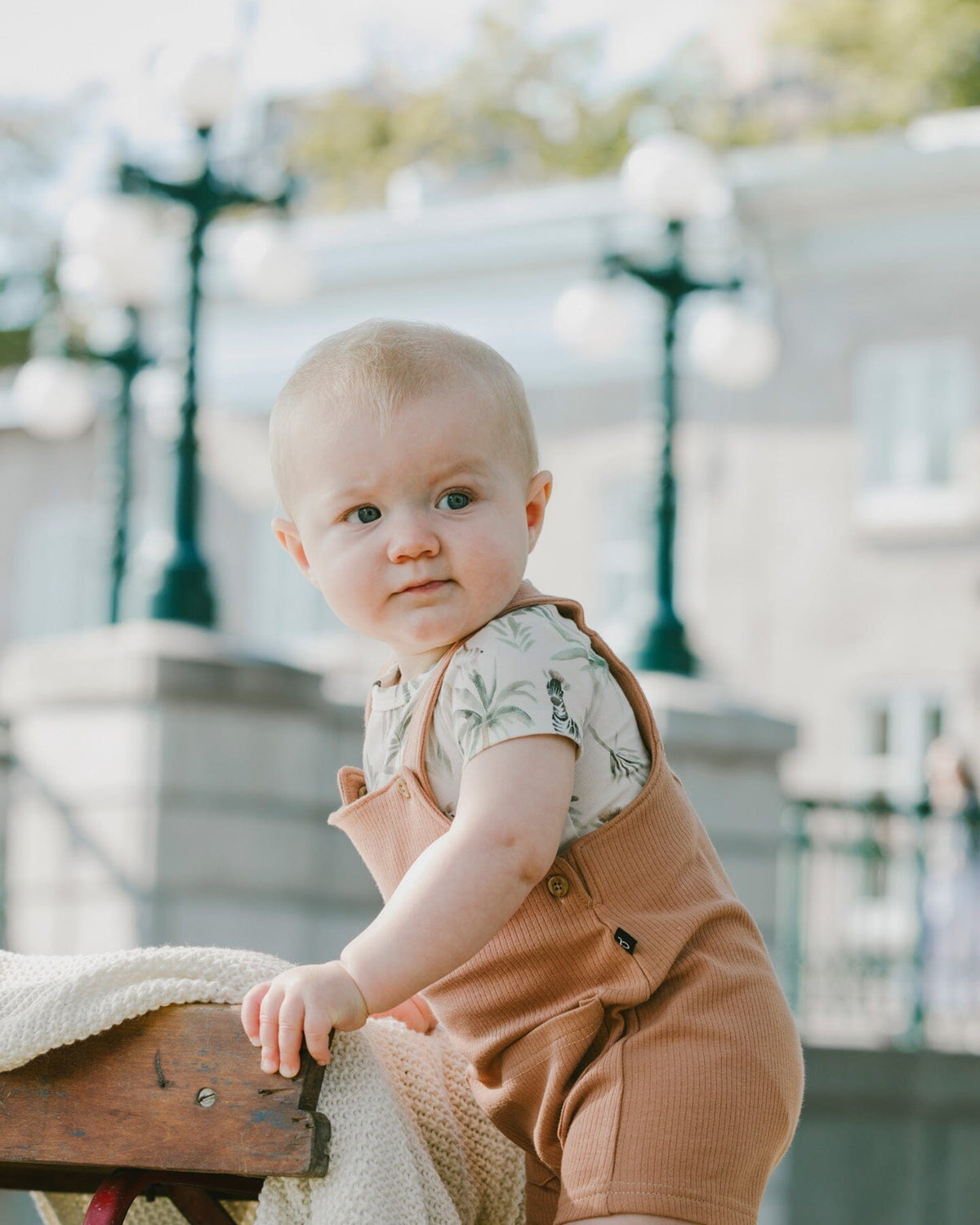 Organic Cotton Jersey Onesie And Cotton Rib Shortall Set Beige Zebra Print And Caramel