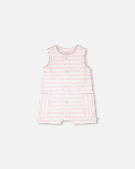 Cotton Striped Romper White And Pink Stripes