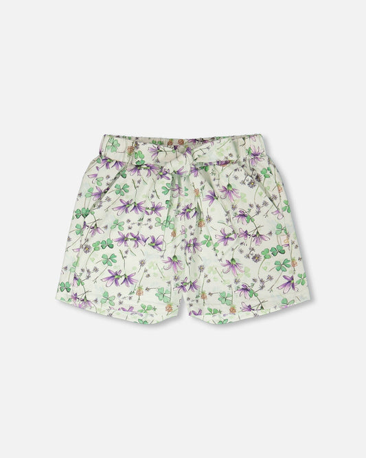 Jersey Shorts Green Printed Flowers