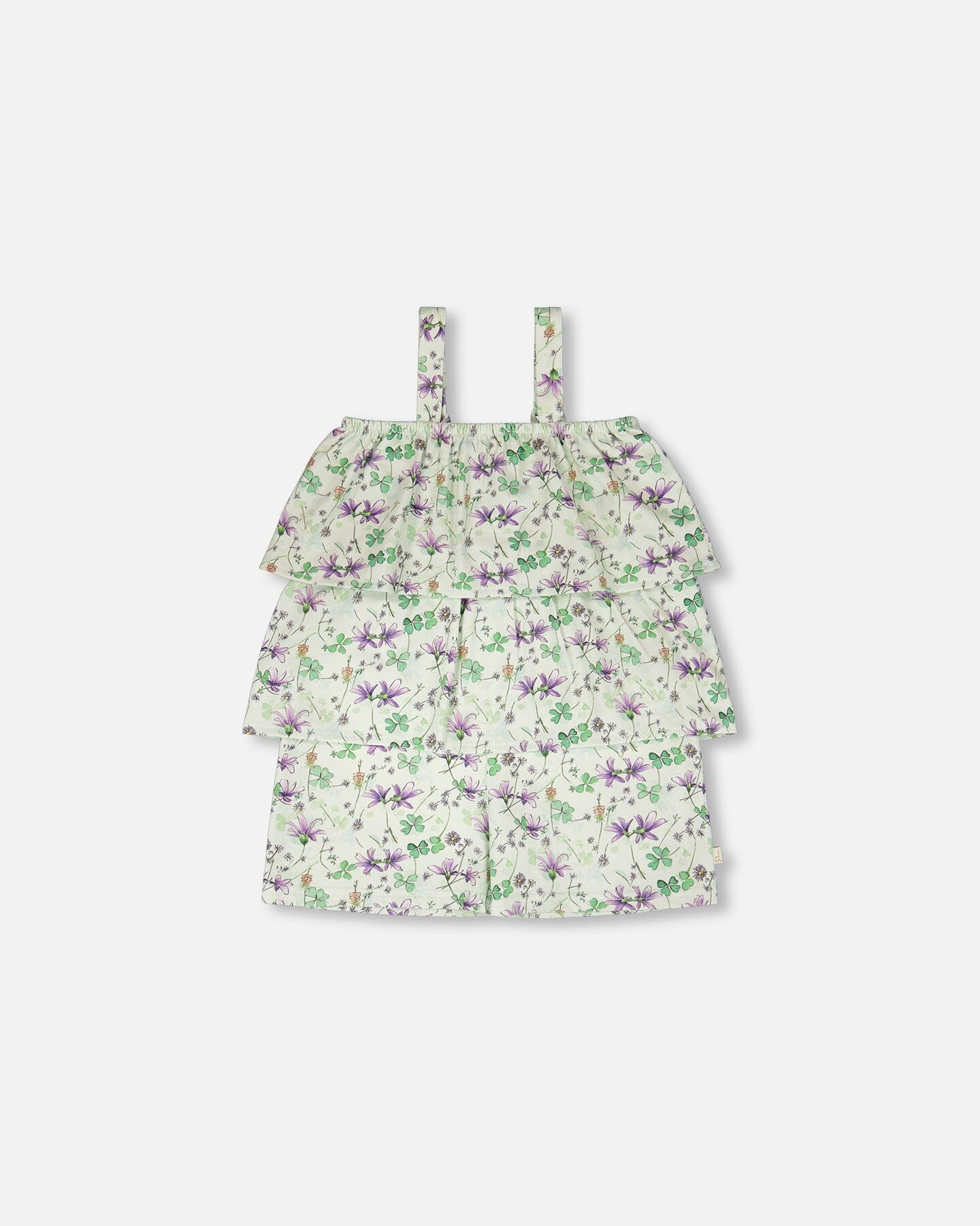 Jersey Romper With Tiers Green Printed Flowers