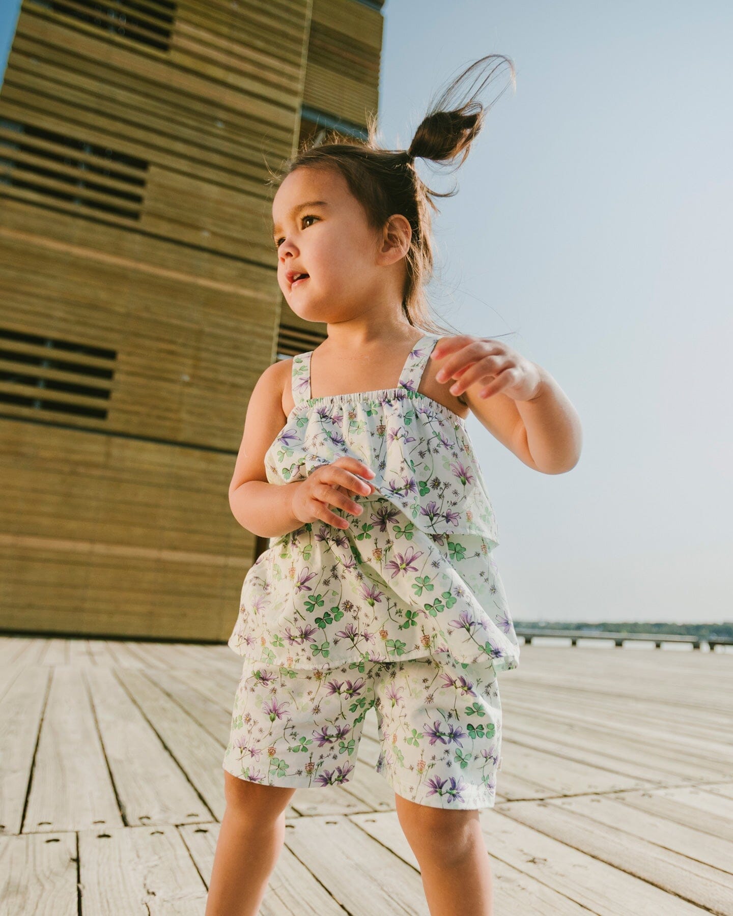 Jersey Romper With Tiers Green Printed Flowers