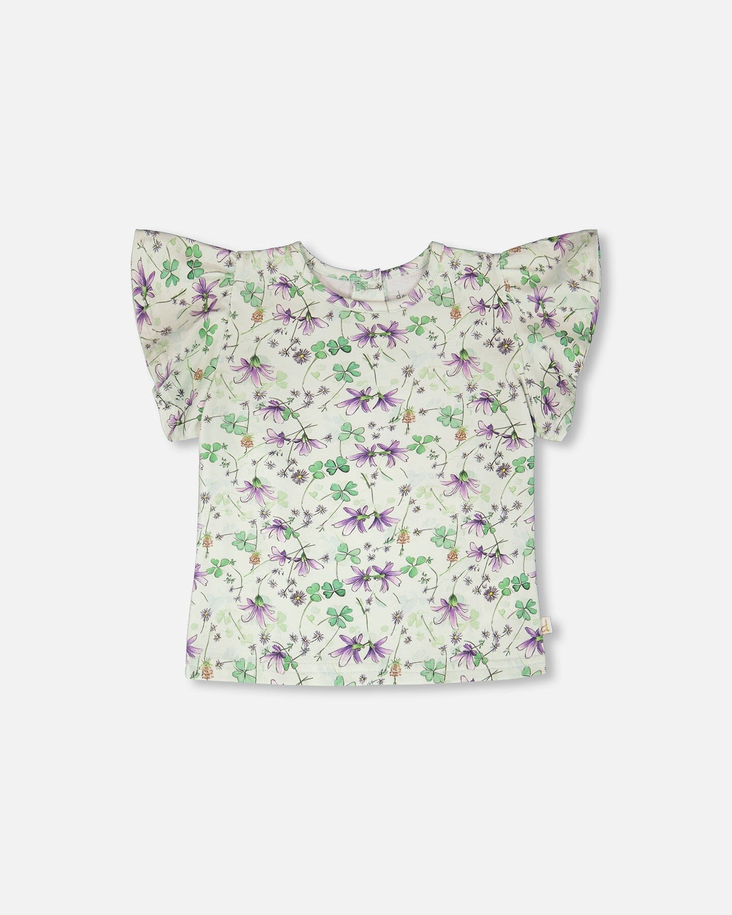 Jersey T-Shirt Green Printed Flowers