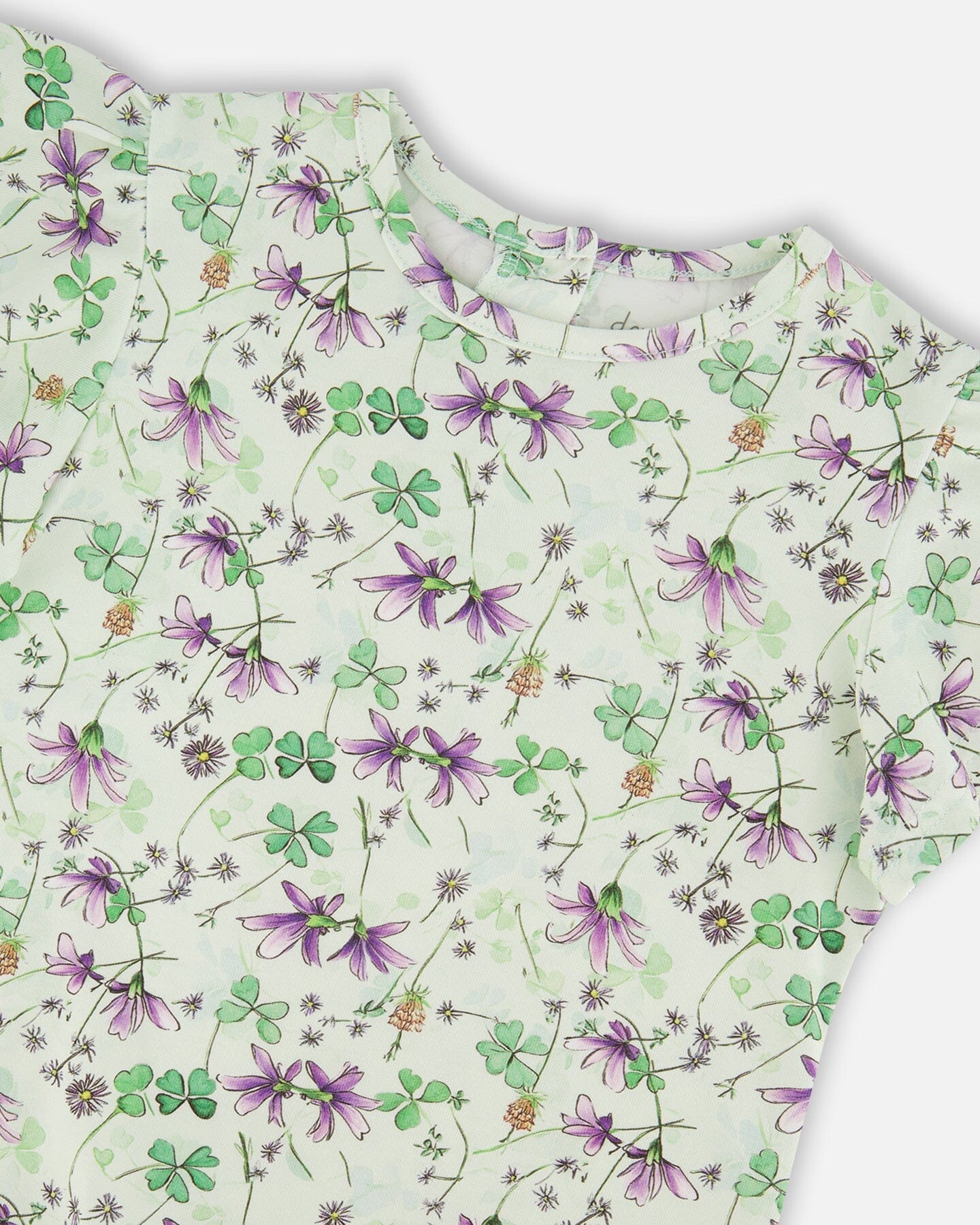 Jersey T-Shirt Green Printed Flowers