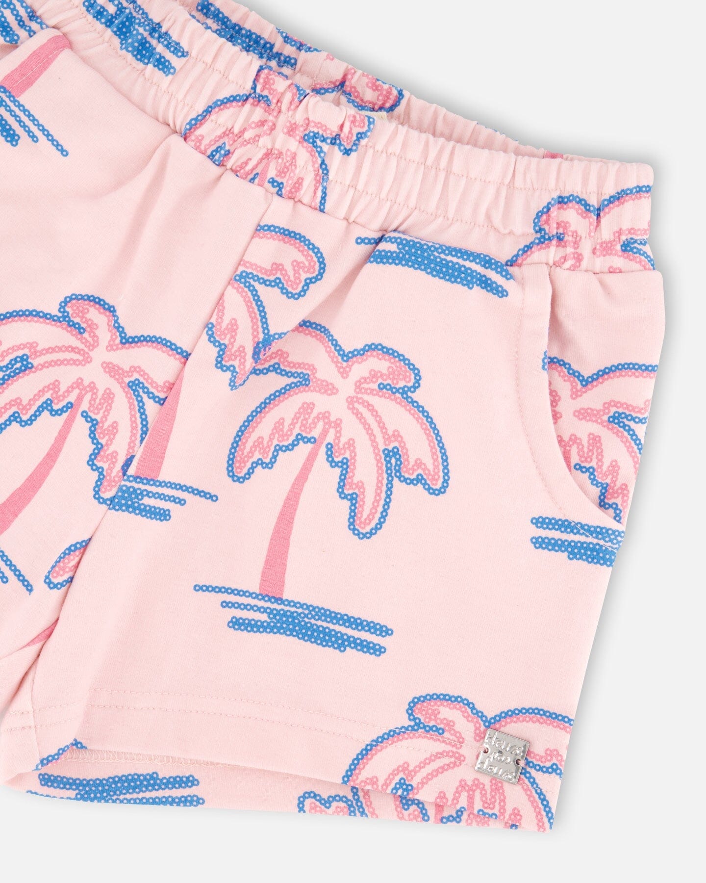 French Terry Shorts Light Pink Palm Print