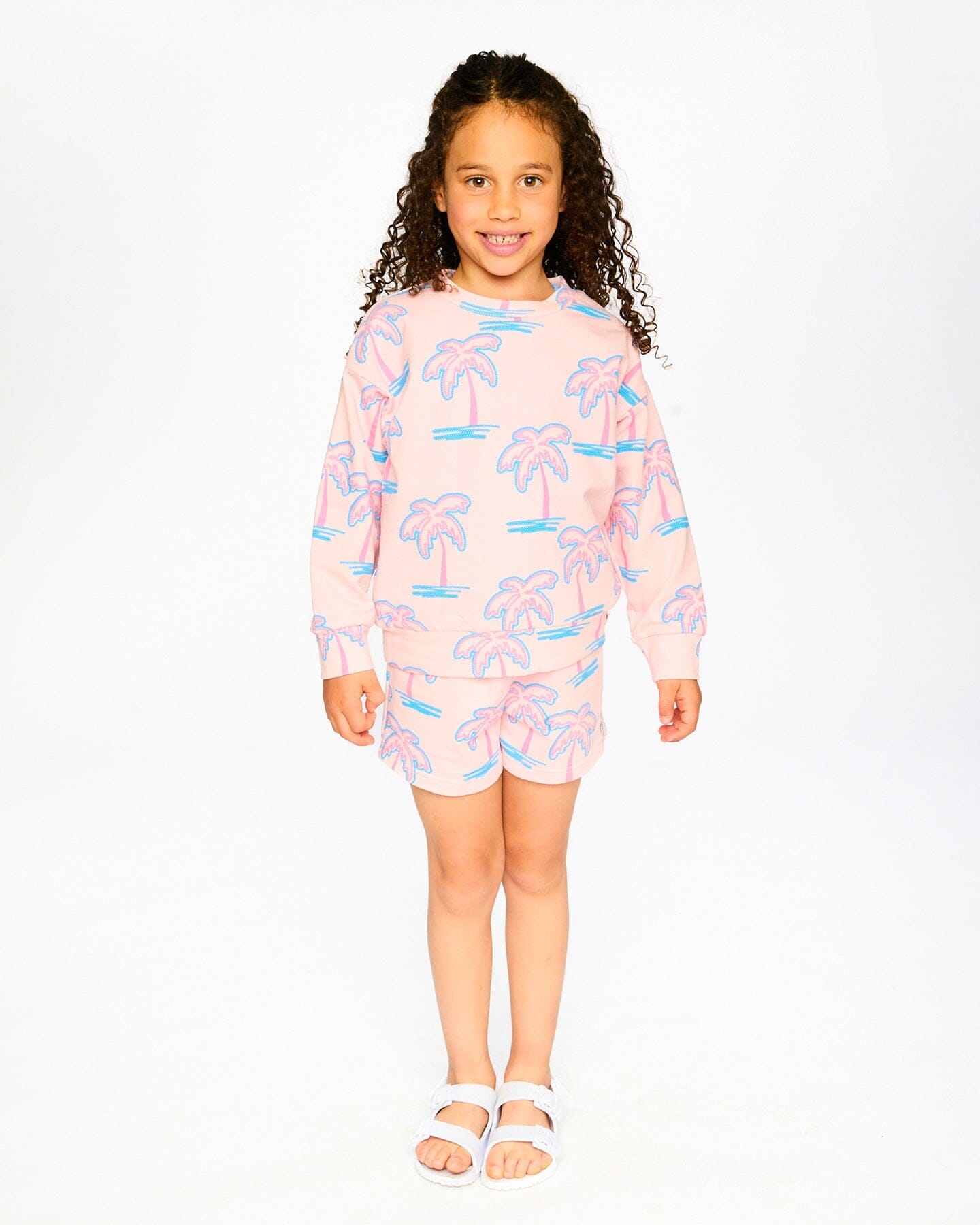 French Terry Sweatshirt Light Pink Palm Print