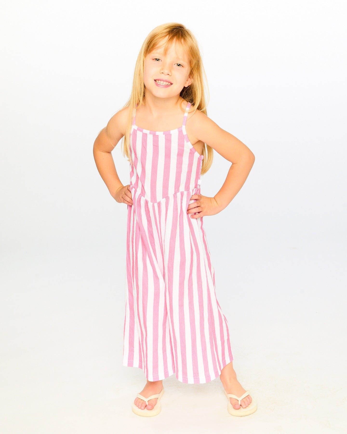 Crinkle Jersey Jumpsuit White And Pink Stripes