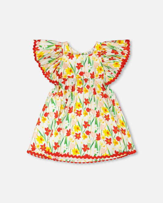 Viscose Dress White Daffodil Print