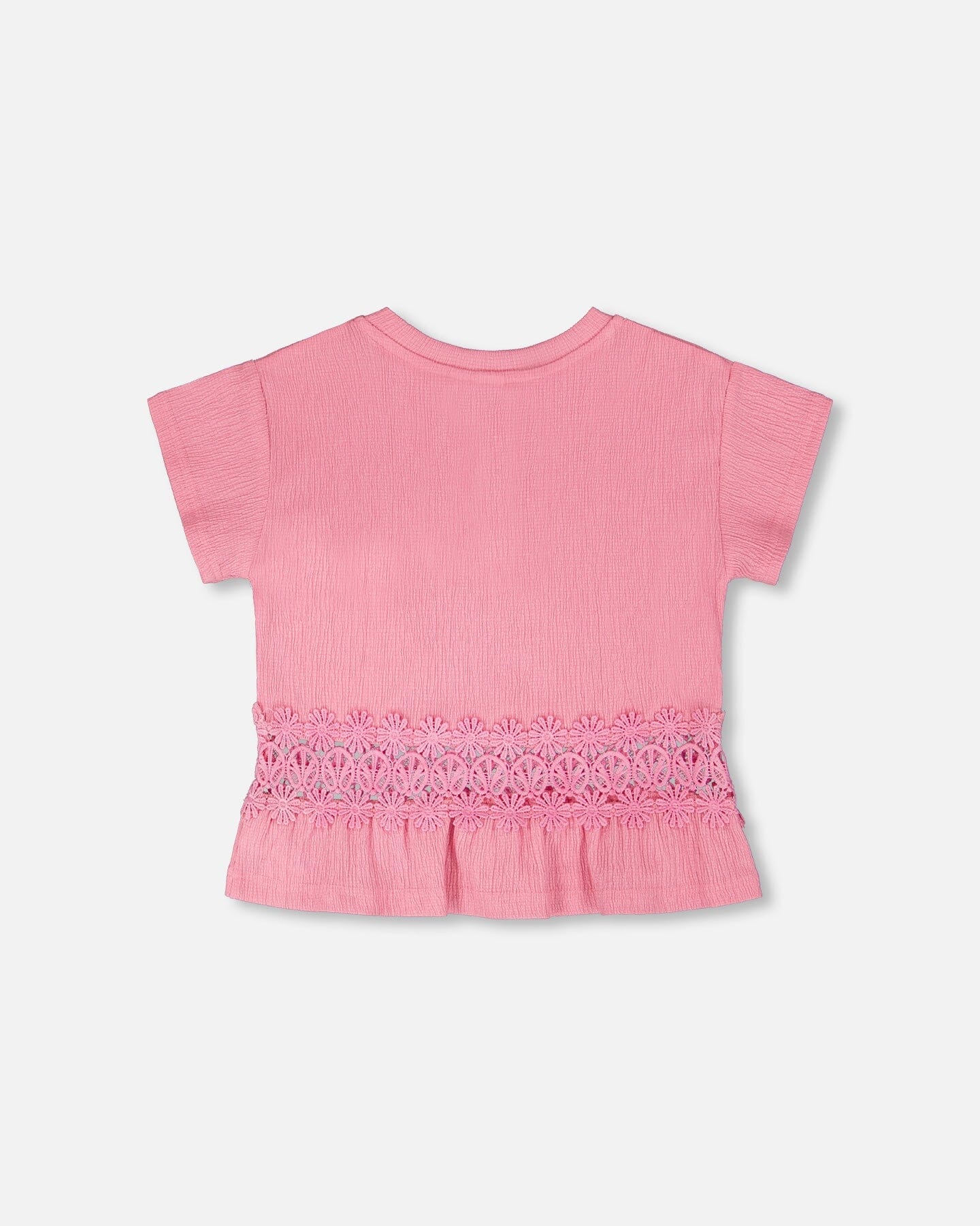 Crinkle Jersey Long T-Shirt With Crochet Insert Pink