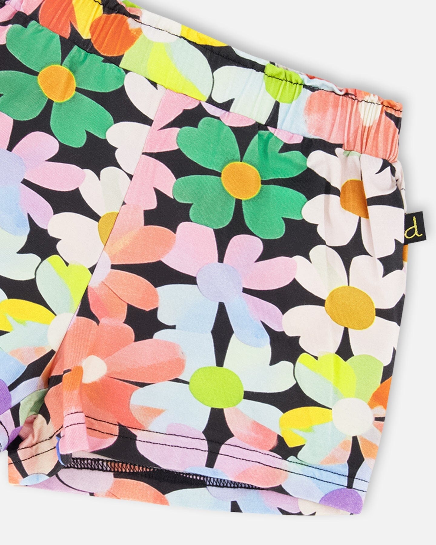 Jersey Shorts Black Printed Flowers