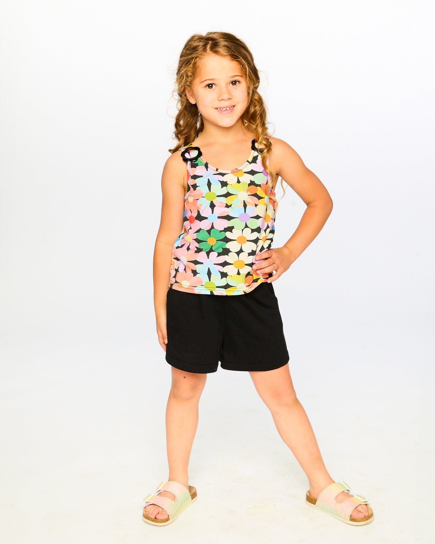 Sleeveless Jersey Jumpsuit Black Printed Flowers