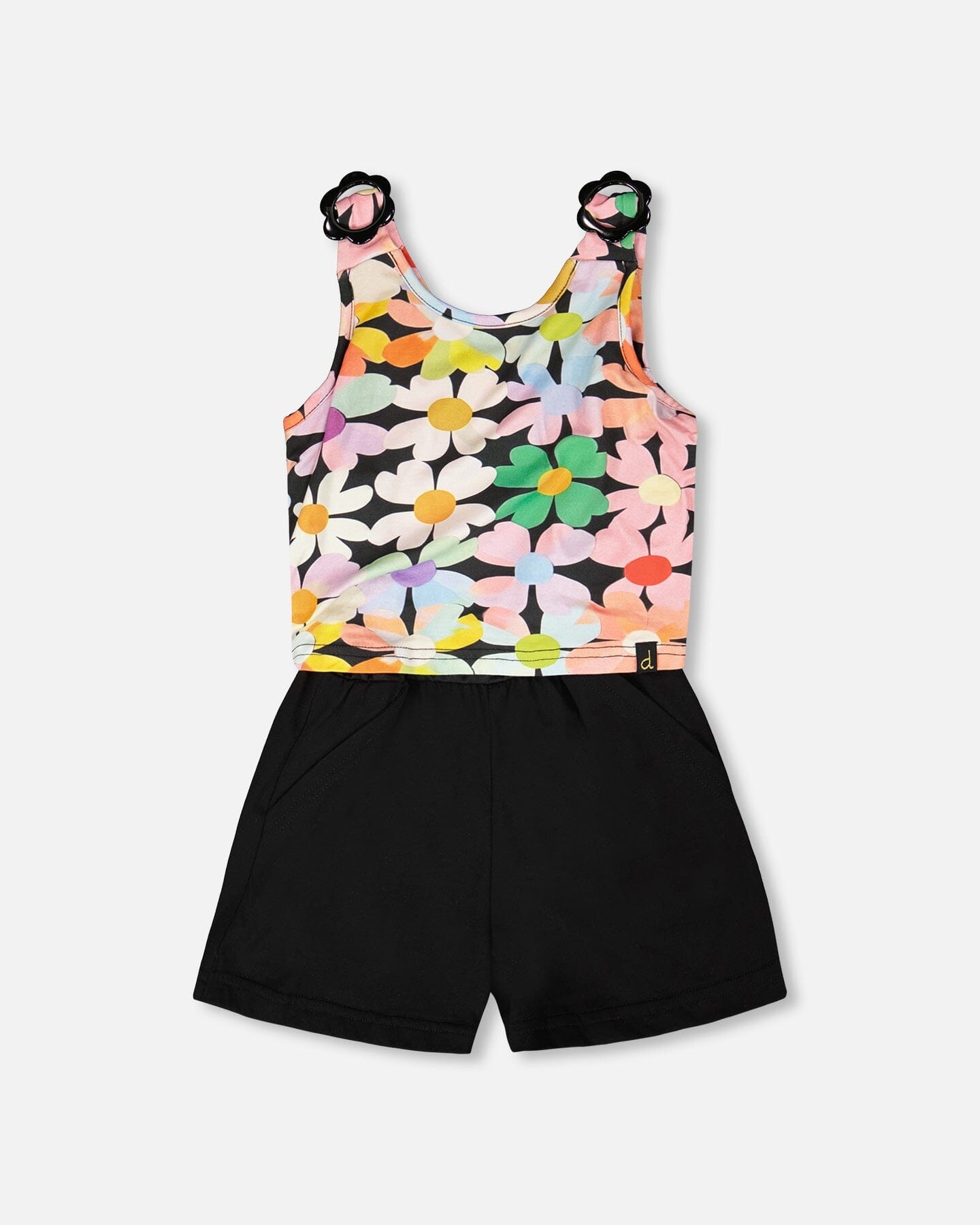 Sleeveless Jersey Jumpsuit Black Printed Flowers