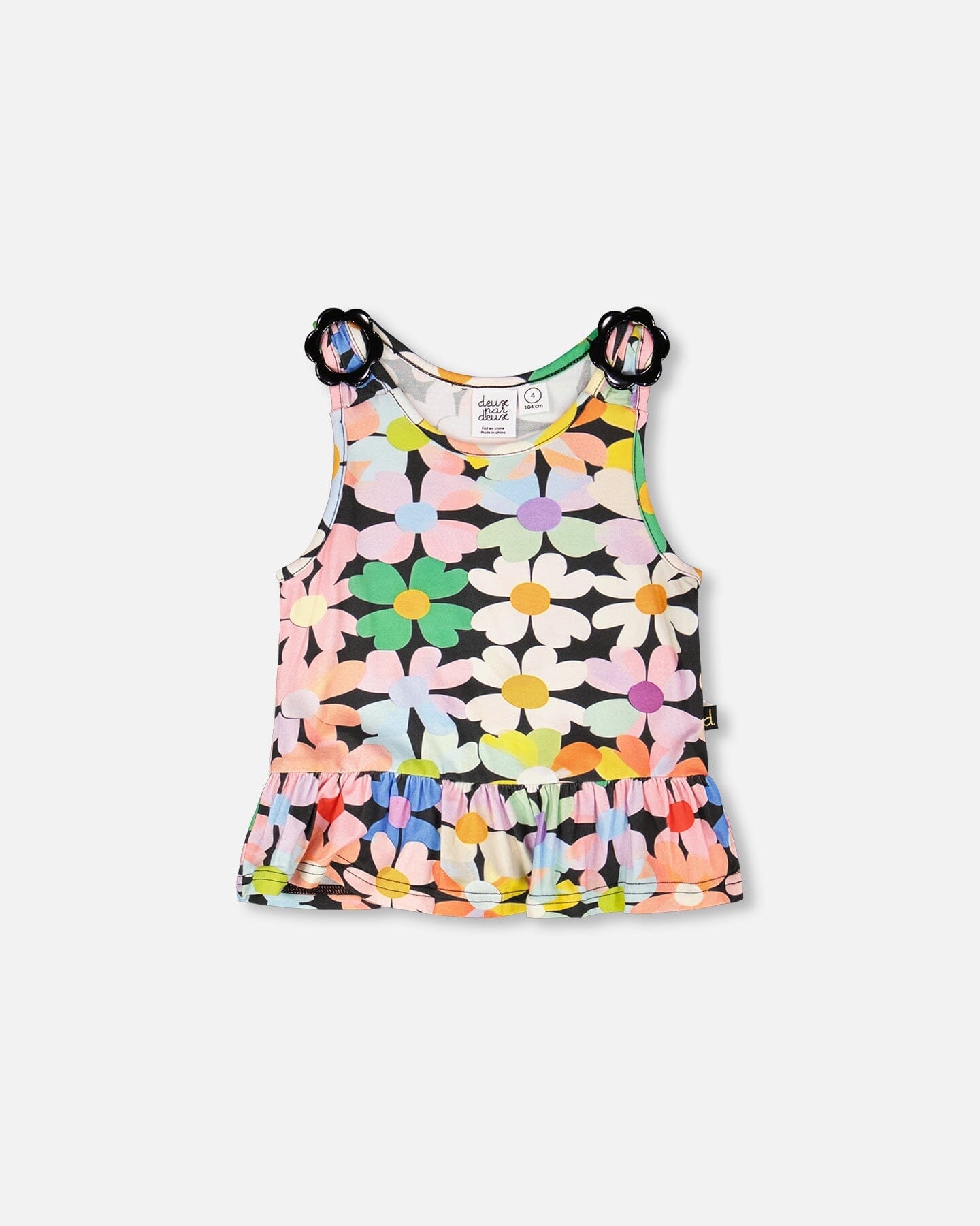 Jersey Tank Top Black Printed Flowers