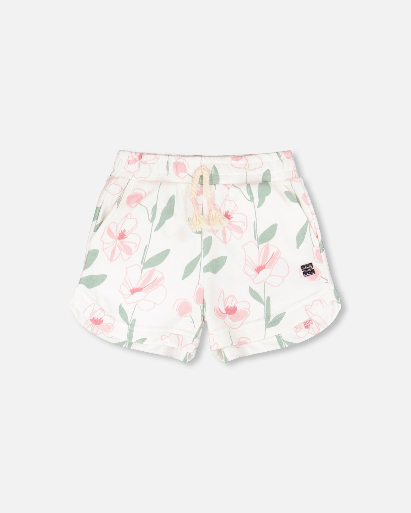 French Terry Shorts Off White Printed Flowers