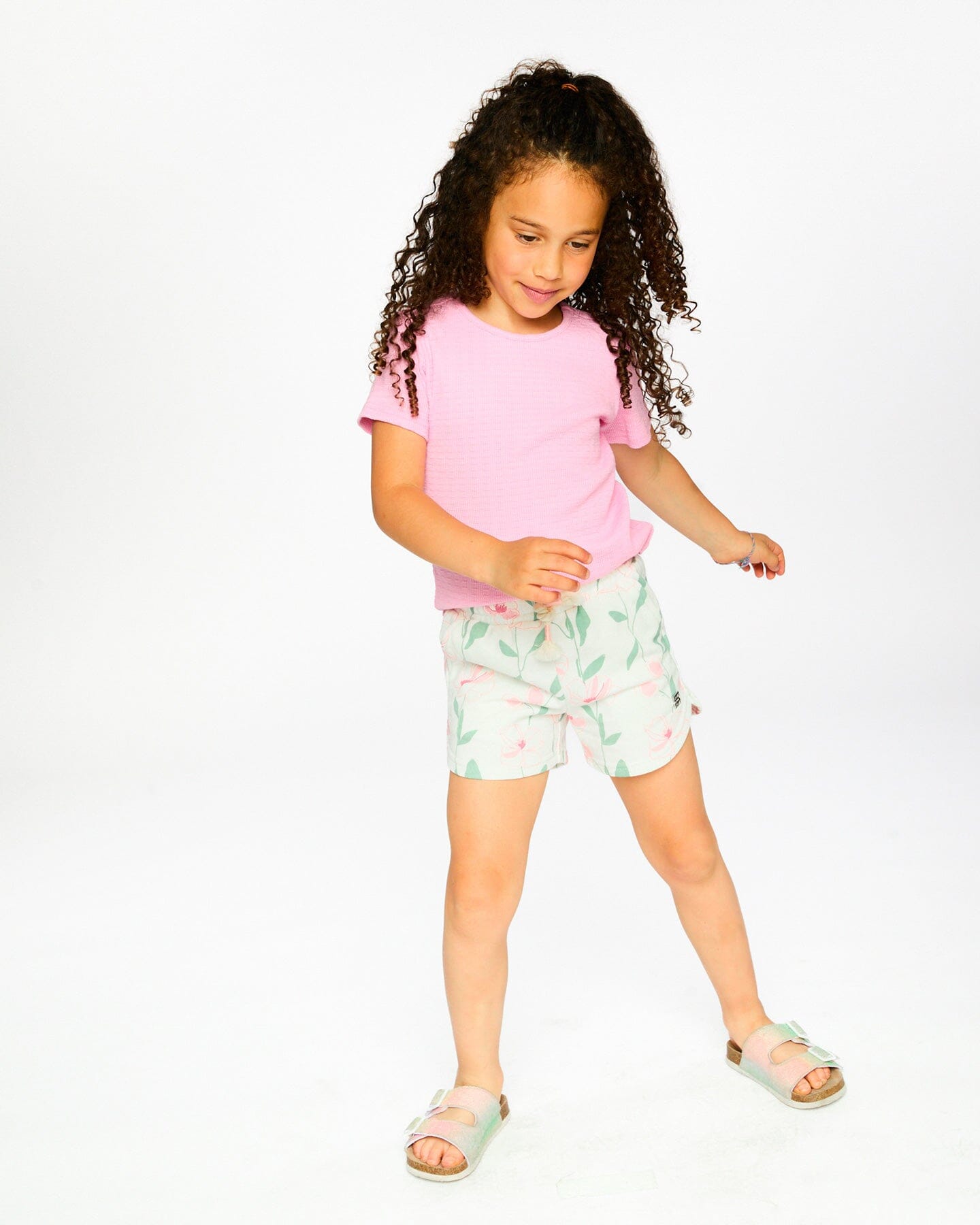 French Terry Shorts Off White Printed Flowers