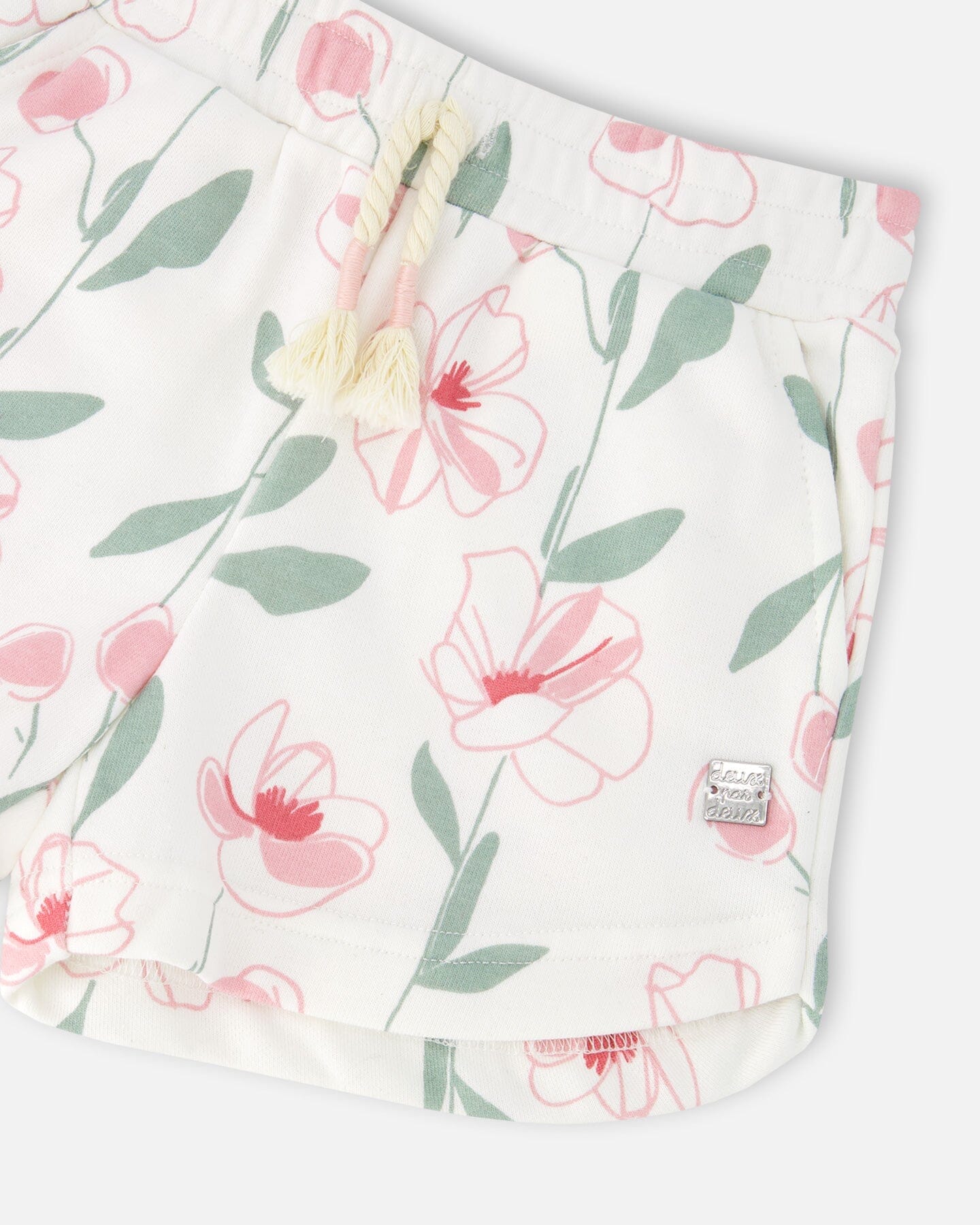 French Terry Shorts Off White Printed Flowers
