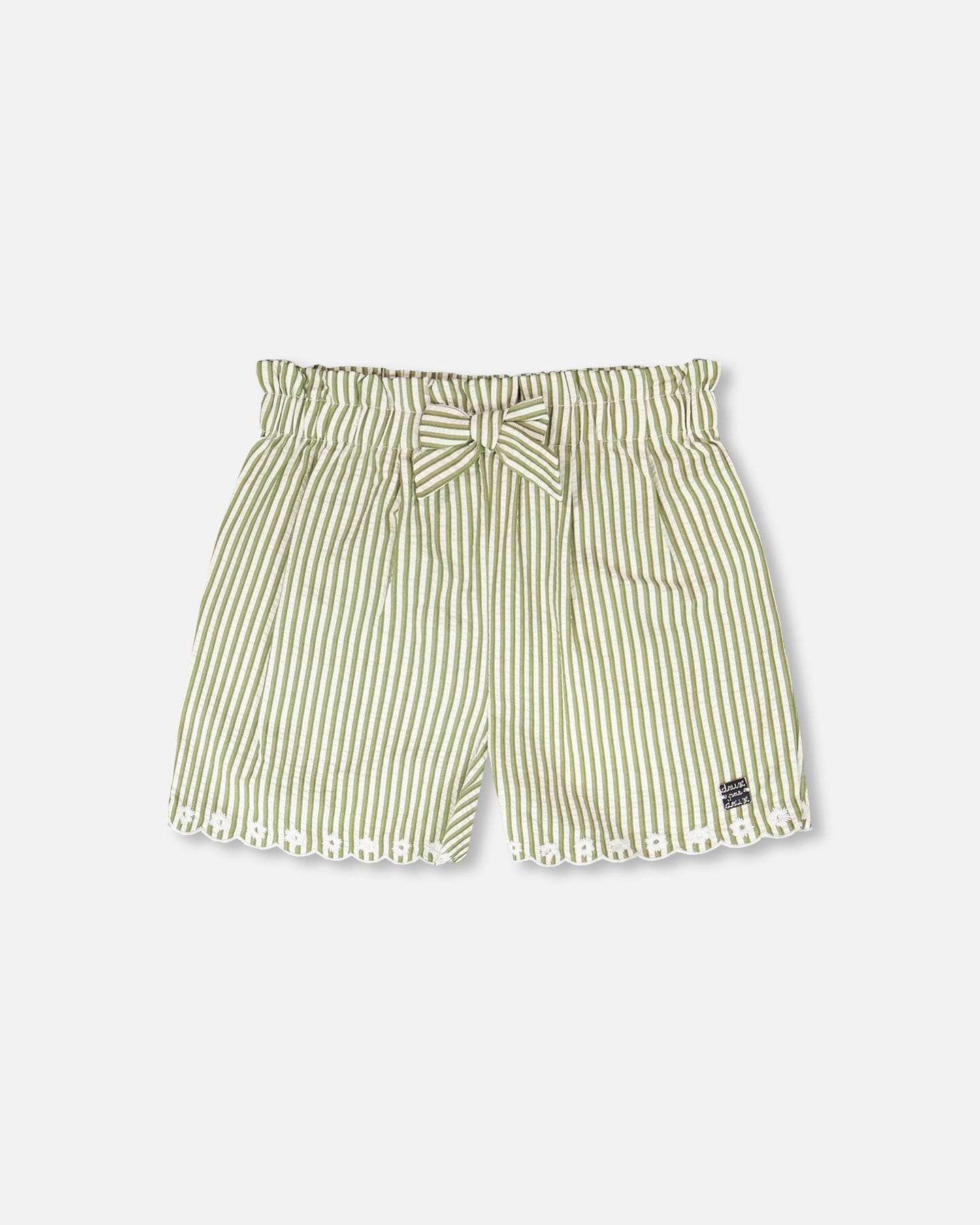 Shorts Green And Off White Stripes With Embroidery
