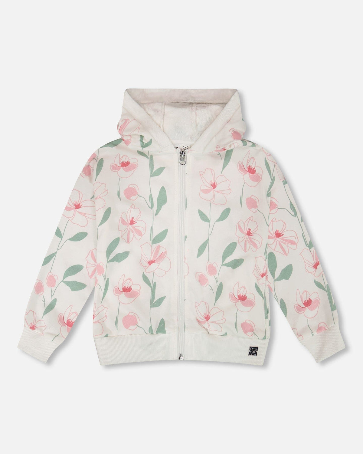 French Terry Hoodie Off White Printed Flowers