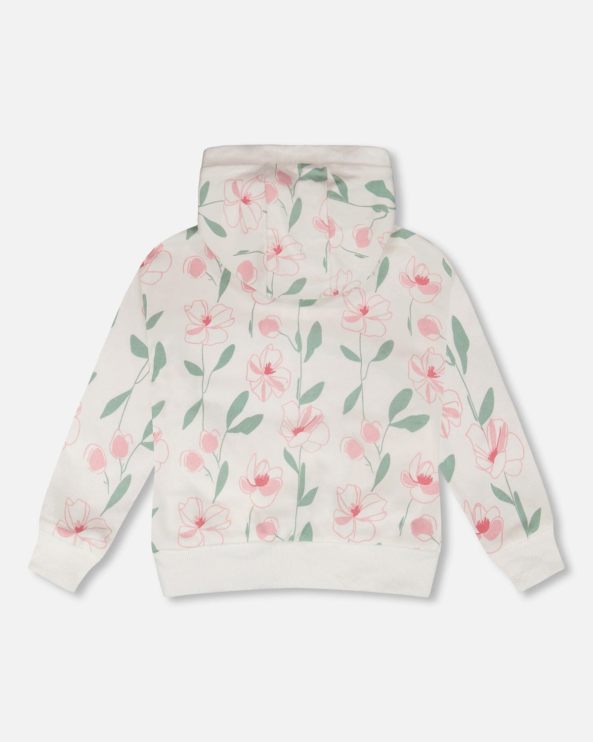 French Terry Hoodie Off White Printed Flowers