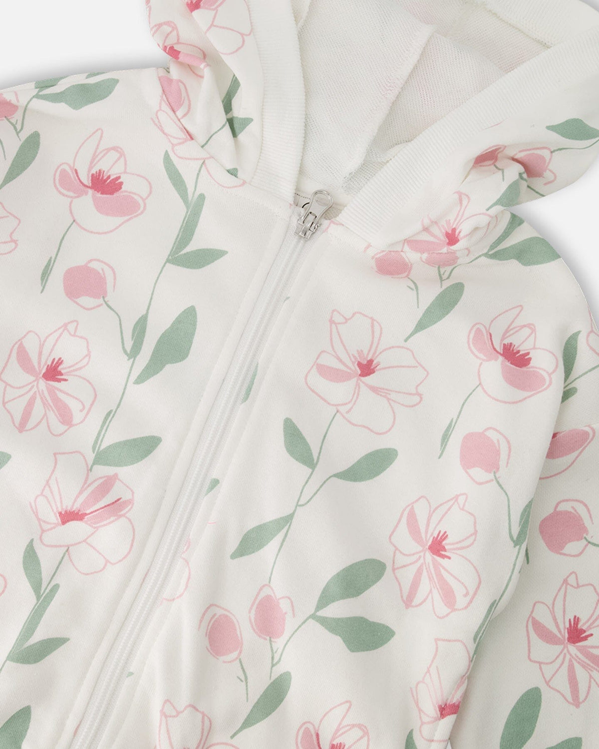 French Terry Hoodie Off White Printed Flowers