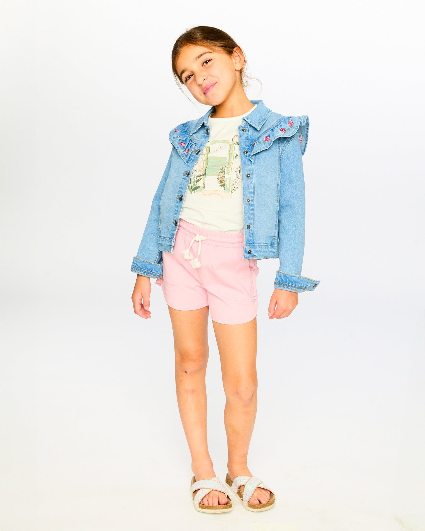 Light Blue Denim Jacket With Embroidery
